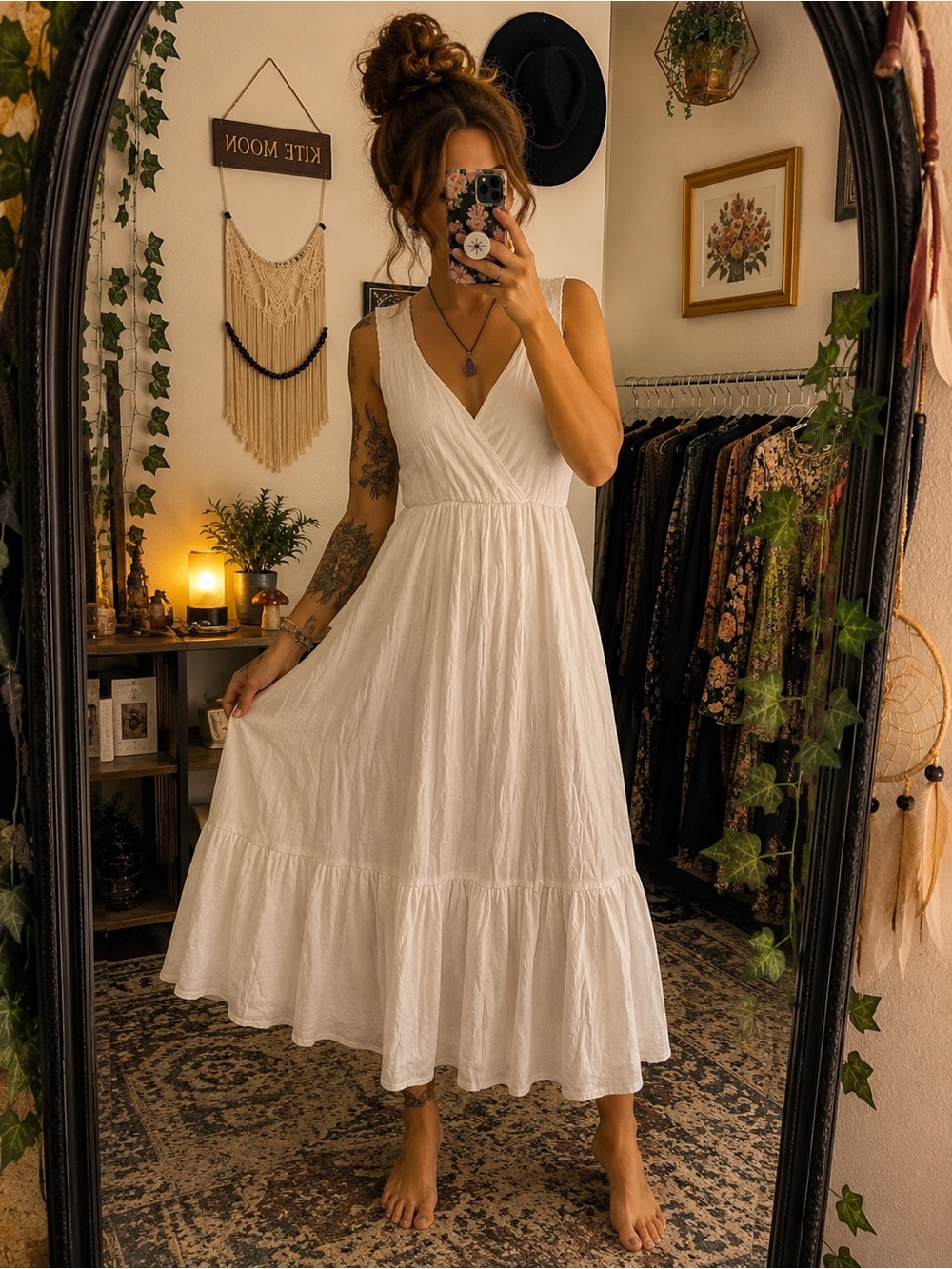Bohemian White V-Neck Sleeveless Maxi Dress